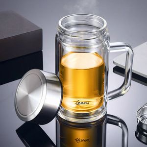 GIANX Vidro de chá com filtro de parede dupla isolado copo de água escritório garrafas transparentes homens de negócios copos de bebidas com tampa 240130