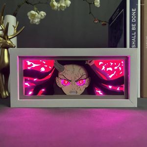 Luzes da noite caixa de sombra de corte de papel kimetsu não yaiba para decoração de casa manga mesa lâmpada anime luz nezuko kamado demon slayer