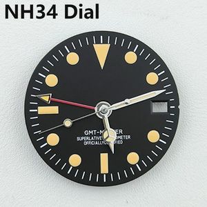 Watch Repair Kits NH34 Dial GMT Vintage Four Hands Green Luminous For Movement Modified Dials Replacement Parts