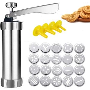 Bakformar rostfritt stål kex extruder press cookie pistol kit set med 20 skivor 4 munstycken verktyg tårta dekorering