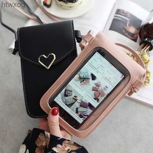 Cell Phone Pouches Women Shoulder Bag Heart Shaped Decoration Mobile Phone Pouch Large Capacity Practical Small Flap Purse Female Mini Wallets YQ240131