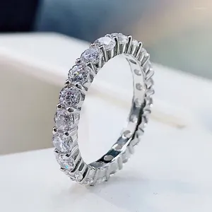 Cluster-Ringe aus 925er-Sterlingsilber, funkelnd, 1 Reihe, 3 mm hoher Kohlenstoff-Diamant-Finger für Frauen, hochwertiger Party-Edelschmuck