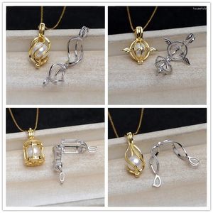 Hängen Meibapj Real 925 Sterling Silver gör Wish Cage tomtray runt sötvatten pärlhänge halsband fina bröllop smycken för kvinnor