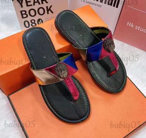 2024 Nya tofflor Kurt Geiger Flip Flops Kvinnor Sandaler Stitching Rainbow Fashion Brand Designer Slides Flat Shoes Eagle Head Diamond Buckle Slides 99