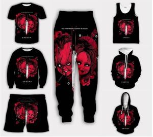 2022 Ny mode skräckfilm Chucky 3D Print Menwomen Casual Shorts Pants Tshirt Vest Sweatshirt Hoodies Zipper Hoodies G1952869