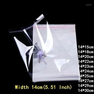 200pcs 14cm Wide Plastic Bags Clear Self Adhesive Cellophane Bag Transparent Jewelry Candy Cookie Packaging Bag Gift1235W