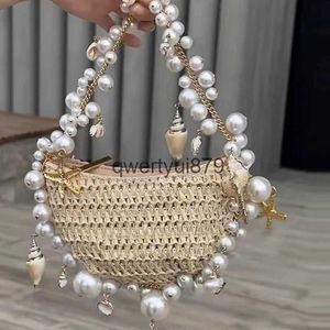 Totes Saddle Straw Bag andmade Weave andbags Für Frauen Luxus Designer 2023 Neu In Pearl Conc Pentagram Soulder Casual Beac BagsH24131