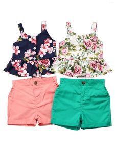 Set di abbigliamento 2024 Baby Summer 1-6y Floral Born Girl 2 pezzi Vestiti Gilet Top Pantaloncini Pantaloni Abiti Set