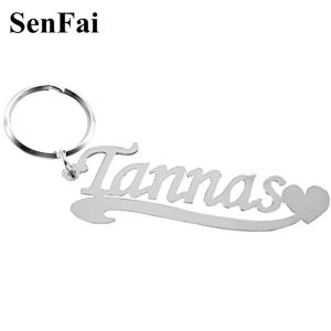 Rings Senfai Custom Keychain Name Heart Any Font for Women Personalized Key Chains Bag Charm Pendant Car Ring Jewelry Mothers Day Gift