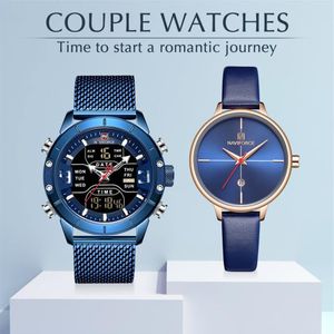Часы для пар NAVIFORCE, лучший бренд, кварцевые наручные часы из нержавеющей стали для мужчин и женщин, модные повседневные часы, подарочный набор для 3092