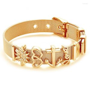 Braccialetti con ciondoli Set di braccialetti a rete in acciaio inossidabile color oro alla moda Set di braccialetti di marca con serratura d'amore per regali di gioielli da donna