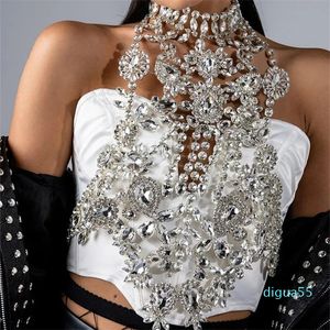 Moda zircão corrente de peito modelo tiro passarela espumante strass sutiã colar senhoras jantar cristal corpo corrente