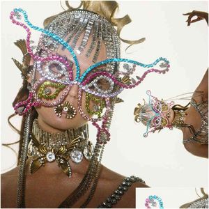 Party Masks 2022 Exaggerated Rhinestone Butterfly Mask Masquerade Face Jewelry For Women Bling Crystal Fl Decoration Y220805 Drop De Dhzxi