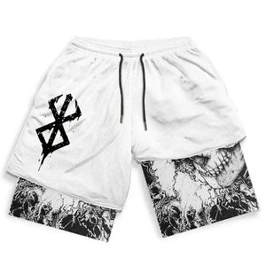 Y2k verão homens streetwear anime berserk oversize ativo atlético ginásio calças curtas treinamento de fitness treino pista shorts roupas 240131