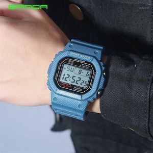 2019 New Denim Sanda Sport Digital Watch G style LED WATKSES مقاومة للماء Clock Relogio Massportivo1336E