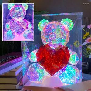 Decorative Figurines Colorful Glowing Bear 30CM High Fantasy LED Little Lamp Romantic Girlfriend Surpris Birthday Valentine's Gift Holiday