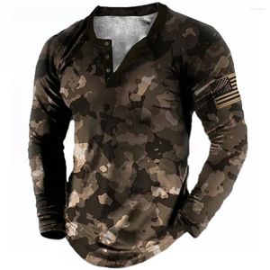 Herr t-skjortor vintage bomullst-shirts för män höst thirt grafisk kamouflage 3d tryck överdimensionerad långärmad streetwear toppar Henley
