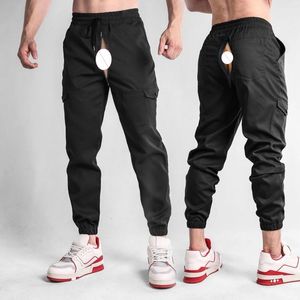 Herrenhose im Freien, offener Schritt, Sex, unsichtbarer Reißverschluss, Baumwolle, Sport, Jogger, Workout, Laufen, Jogginghose, Athletiktraining, Taschen