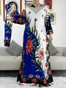 Etniska kläder 2024 Fashion African Dashiki långärmad tonhöjd Färg Bomullsblommor Tryckta lösa klänningar Vintage för kvinnor
