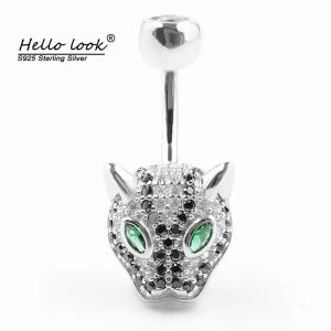 Rings HelloLook 925 Sterling Silver Leopard Head Body Jewelry Belly Button Ring Prevent Allergy Nickel Free Body Piercing