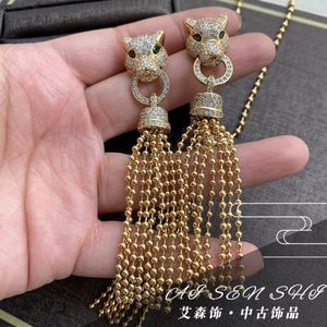 Moda selvaggia esagerata collana lussuosa Testa di leopardo nappe Orecchini con diamanti pieni Festa di compleanno Set di gioielli firmati PKC040