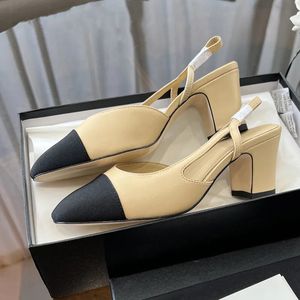 Top quality luxury women's Slingbacks channel thick Sandals pumps chunky block high heels flats Round toe sandles designers counple wedding party formal Dress shoes