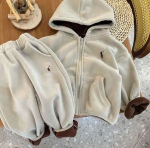 Conjunto de roupas infantis para meninos, 2 peças, jaqueta com capuz, outono, menina, quente, menino, top, calças, agasalho