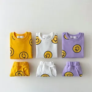 Clothing Sets 2024 Summer Children Clothes Set Smiley Shorts Sleeve T-Shirts Baby Boys Sports Suit 1-5 Years Kids Toddler Girl Outfit