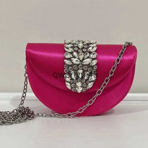 Bolsas de ombro Bolsa de sela de noite para mulheres designer de luxo andbag 2023 novo em cetim anel de metal andle siny diamante cain crossbody festah24131