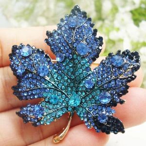 Brooches Rhinestone Red Color Maple Brooch Vintage Blue Leaf Crystal Pendant Woman's Pin Corsage Accessories Gift