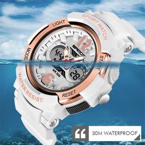 Relogio Feiminino Digital Watch Women 30M رياضات إلكترونية مقاومة للماء للياقة البدنية LED White Wristwatches225f
