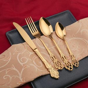 Set di posate 24 pezzi / lotto Set di stoviglie Forchetta per posate in oro Cucchiaio in acciaio inossidabile 304 Forchette reali Coltelli Cucchiai Stoviglie da cucina221z