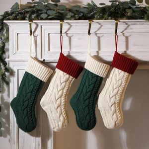 Christmas Decorations 46cm Large Knitted Socks Xmas Gift Packaging Fireplace Hanging Decoration Piecing Color Stockings Santa Elk Bag 2024