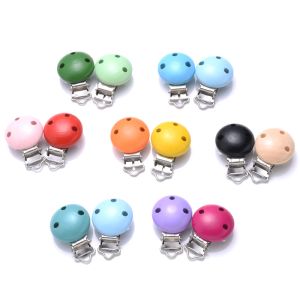 Necklace 50Pcs Colorful Baby Pacifier Clip Round Wood Soother Clasp For Nipple Holder Teether Jewelry DIY Baby Dummy Chain Clip Wholesale