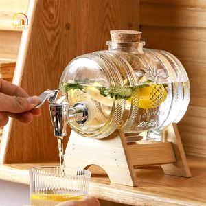 Water Bottles HOUYUP 1L/3L Large Capacity Glass Jug Beverage Dispenser With Tap Fruit Juice Lemonade Transparent Wine Beer Teapot Container