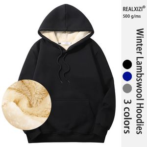 Zimowe bluzy zagęszcza ciepłe spodnie z kapturem lambowola mężczyzn bluzy marki swobodne bluzy moda termiczna wiatroodproof unisex sp 240129