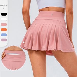 Lu Women Yoga kjolträning Shorts Solid Color Tennis Golf kjol Anti Exponering Fitness Kort kjol 3 färger LL12430