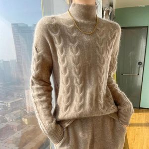 Kadın Sweaters Çift Kalın Kaşmir Sweater 100 Saf Sonbahar ve Kış Yarı Boyun Örme Dipli Alt Üst