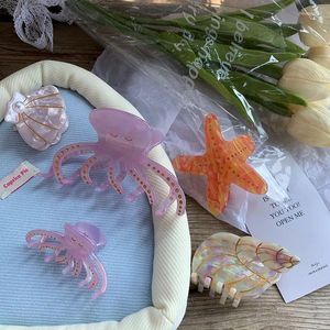 Hair Clips French Niche Design Hairpin Summer Sea Series Starfish Octopus Acetic Acid Grab Clip Interesting Shark Accessories