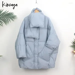 Women's Trench Coats Winter Oversized Thickened Light Blue Bubble Coat Parkas High Street Loose Zipper Scarf Collar Puffer Mid Long Duck