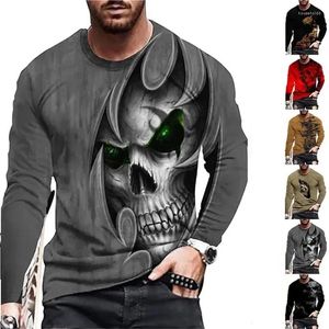 Herren-T-Shirts, Vintage-Schädel-T-Shirts, 3D-gedrucktes Langarm-Shirt, Street-Trend, Hip-Hop, Rundhalsausschnitt, übergroße Punk-Pullover-Oberteile