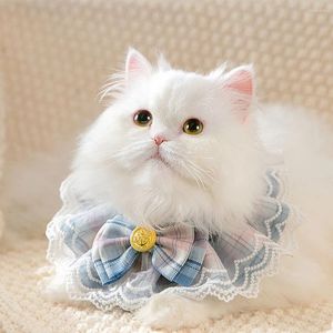 Hundkläder husdjur smink rosa pläd band bowtie organza bomullsgashalsband med kattbitar Cat Accessories Special Kitten Produkter