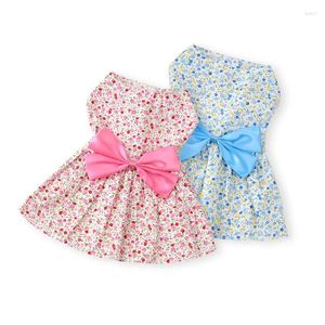 Hundkläder Print Dress Summer Flower Dresses For Dogs Costum Bow Tie Clothing Cat Chihuahua Puppy York