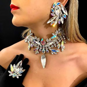 Stonefans Geometric Necklace Earrings Set Crystal Accessories for Women Party Bling Rhinestone Statement Jewelry Set Jewelry 240118