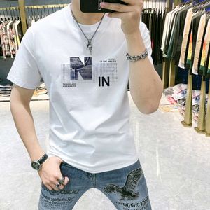 Men's T-Shirt, Short Sleeved, Pure Cotton, New Korean Version, Trendy, Versatile, Slim Fit, Western-Style Printed Half Sleeved Top, T-Shirt