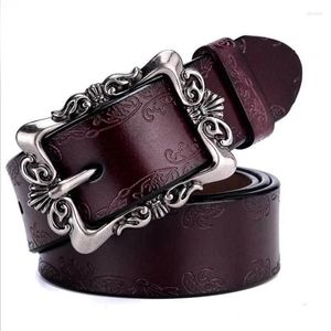 Belts BOKADIAO Women's Genuine Leather Belt Punk Designer for Women High Quality Casual Female Jeans Brown