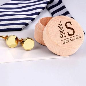 Jewelry Pouches Engraved Wood Cufflinks Box Personalized Wedding Day Cuff Links Party Favor Groomsmen Man Anniversary Gift