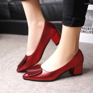 Dress Shoes Ladies Pumps Fashion Square Heel Sexy High Heels Wedding Women Office Work Red Party Zapatillas Mujer