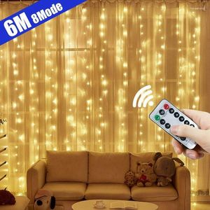 Cordas LED String Luzes Decoração de Natal 6m Controle Remoto Férias Casamento Conto de Fadas Garland Quarto Cortinas Ao Ar Livre Casa