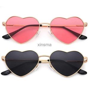 Sunglasses Fashion Womens Metal Heart Shaped Sunglasses Gradient Outdoor Goggles Female Eyewear UV400 Shades Metal Women Girls Sunglasses YQ240131